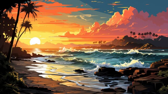Colorful Beautiful beach image cartoon  ,Desktop Wallpaper Backgrounds, Background HD For Designer
