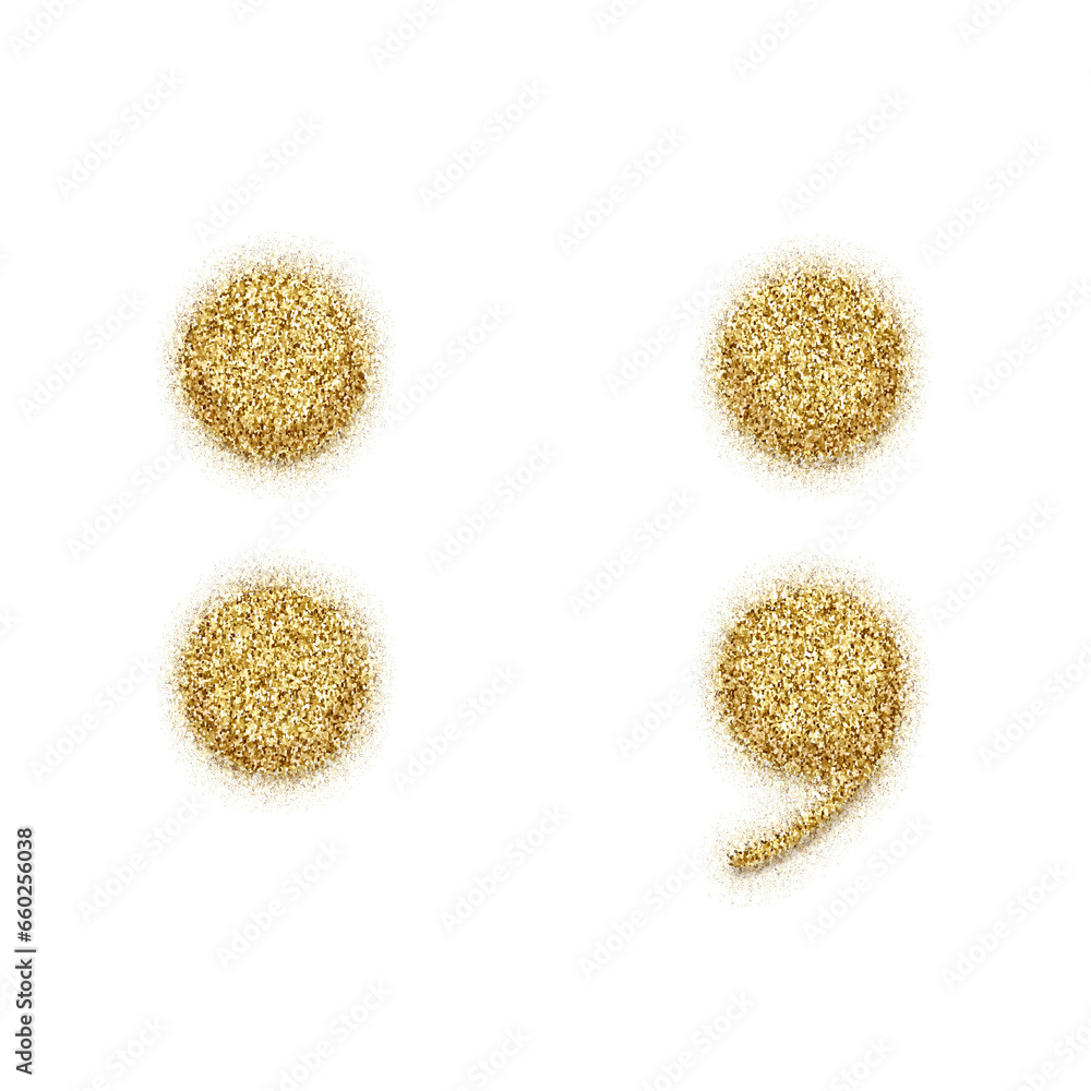 Poster gold glitter colon semicolon symbol isolated on transparent background. this is a part of a set whic
