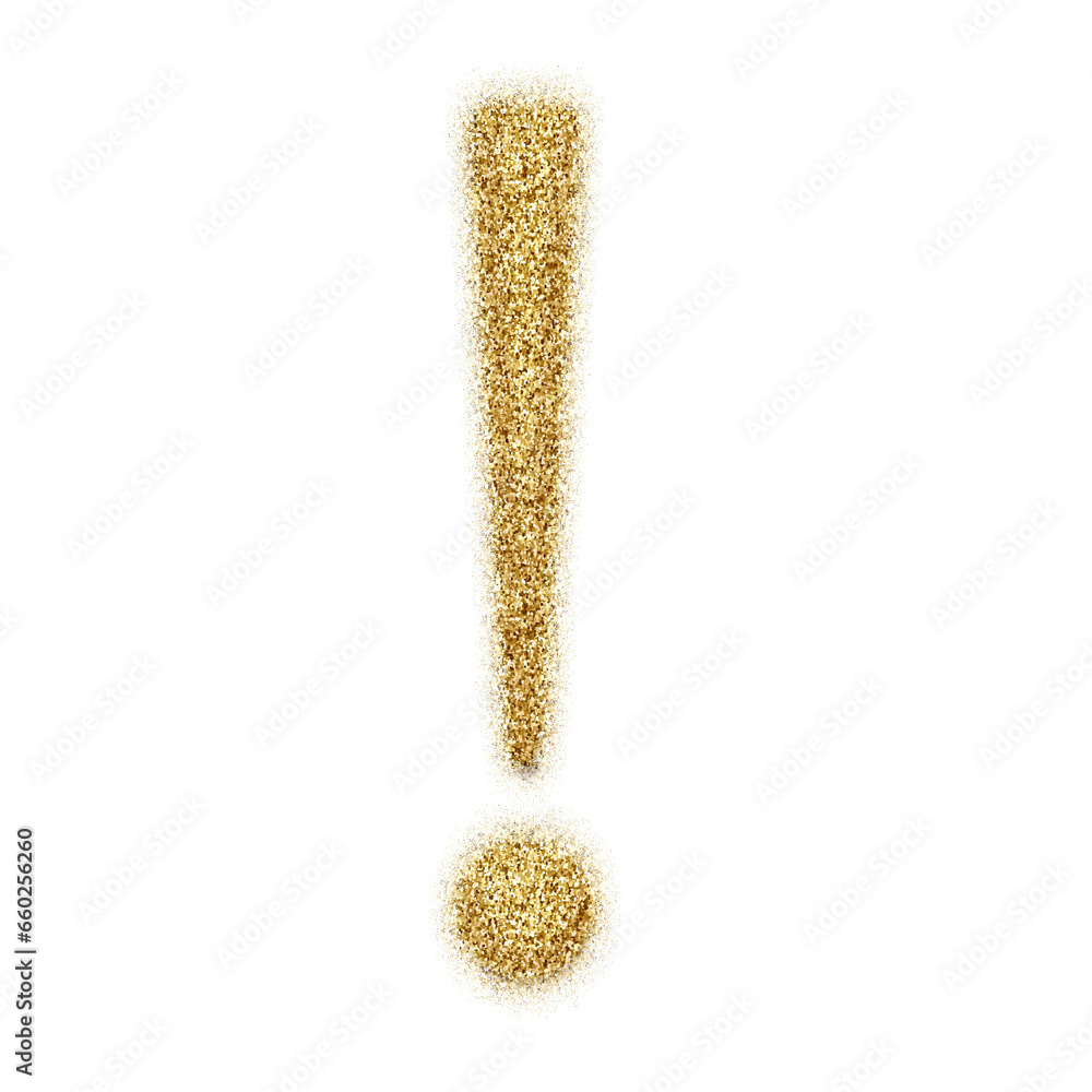 Poster gold glitter exclamation point symbol isolated on transparent background. this is a part of a set wh