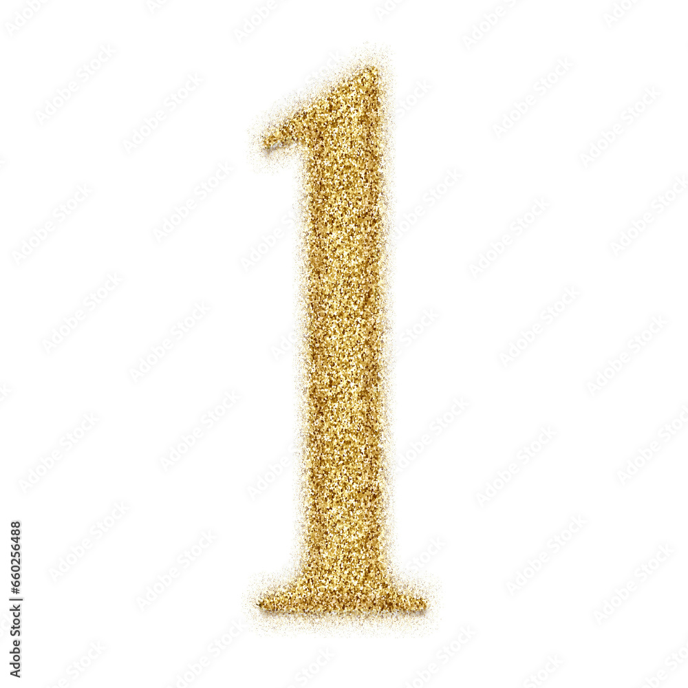 Poster gold glitter number from 0 to 9 isolated on transparent background. this is a part of a set which al