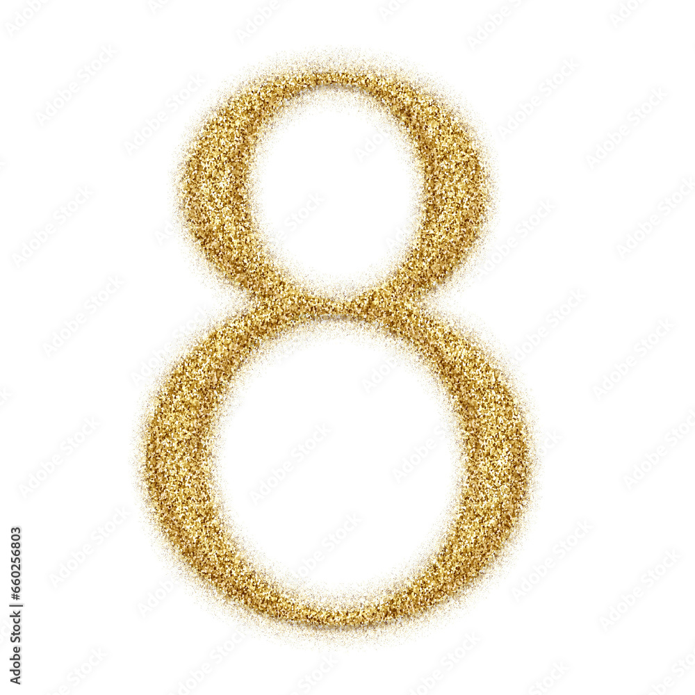 Poster gold glitter number from 0 to 9 isolated on transparent background. this is a part of a set which al