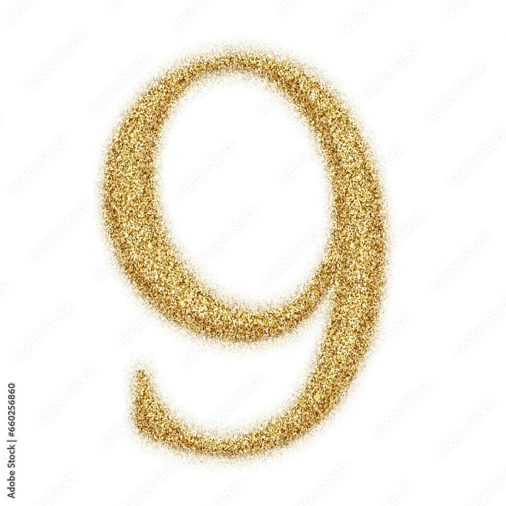 Poster gold glitter number from 0 to 9 isolated on transparent background. this is a part of a set which al