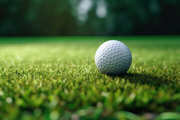 Obraz premium Close up on a white golf ball on a green meadow