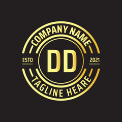 Professional simple Letter DD Circle Luxury Gold Color Vector Logo Template