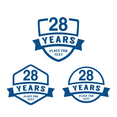 28 years anniversary celebration logotype. 28th anniversary logo collection. Set of anniversary design template. Vector illustration.
