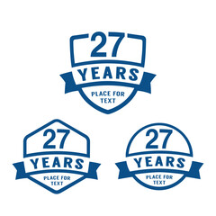 27 years anniversary celebration logotype. 27th anniversary logo collection. Set of anniversary design template. Vector illustration.