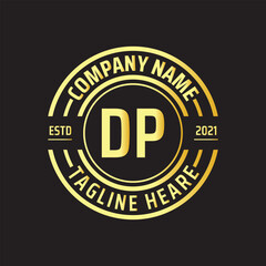 Professional simple Letter DP Circle Luxury Gold Color Vector Logo Template