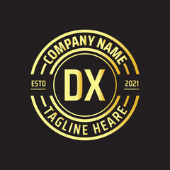 Professional simple Letter DX Circle Luxury Gold Color Vector Logo Template