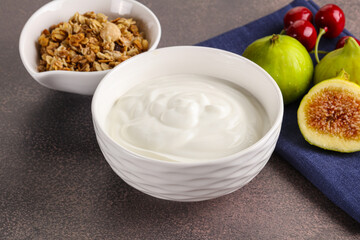 Traditional homemade Greek yoghurt with granola