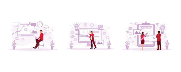 Entrepreneurs create marketing concepts through content. We are looking for marketing ideas via social media. Create product marketing content directly on social media. Content Marketing concept. 