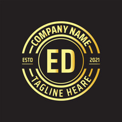 Professional simple Letter ED Circle Luxury Gold Color Vector Logo Template