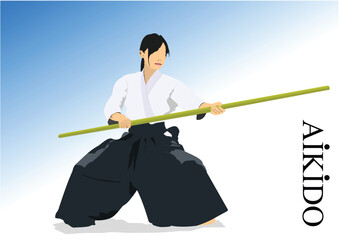 Oriental combat sports. Aikido. Colored 3d vector illustration.