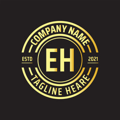 Professional simple Letter EH Circle Luxury Gold Color Vector Logo Template