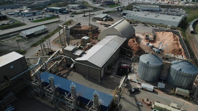 Drone Shot Of An Industrial Pulp And Paper Cellulose Mill In Thurso Canada