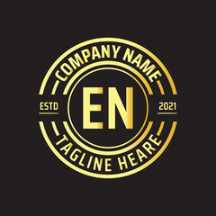 Professional simple Letter EN Circle Luxury Gold Color Vector Logo Template