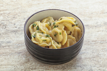 Russian boiled dumplings with meat