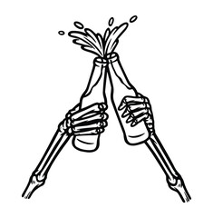 Skeleton hand holding a bottle of beer