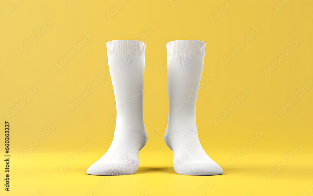 Sticker Pair of white socks mockup isolated on background with copy space. Generative ai
