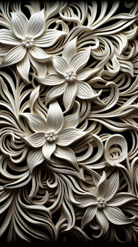 An AI generated image of white 3D embossed flowers pattern.
