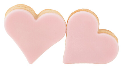 Zwei Kekse in Herzform mit rosa Fondant
