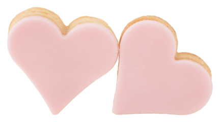 Zwei Kekse in Herzform mit rosa Fondant