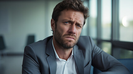 Obraz premium An attractive middle-aged man deep in thought frowning