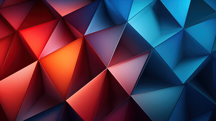 3D render, abstract polygonal background with blue and red triangles 