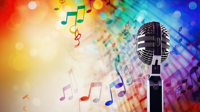 Retro microphone on stage with scales sprinkled