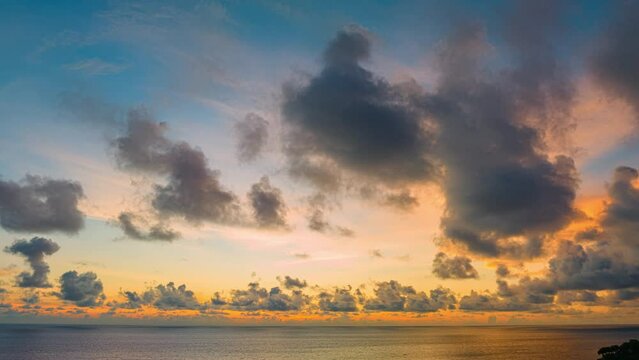 aerial hyperlapse view stunning clouds float above the sea as the sun sets..scenery The beauty of the sky was mesmerizing in stunning sunset.Gradient color..Sky texture, abstract nature background..