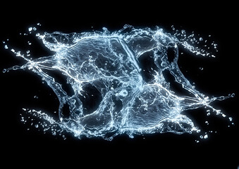 抽象的な青い波と水しぶきの3dイラスト