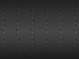Black abstract background design. Modern wavy lines (guilloche curves) pattern in monochrome colors. Premium line texture for banner, business background. Dark horizontal vector template.