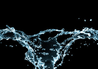 抽象的な青い波と水しぶきの3dイラスト