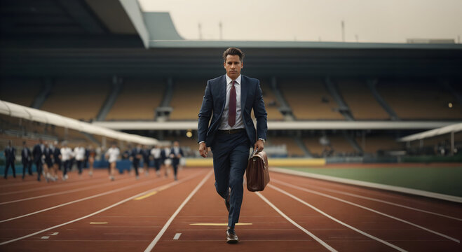 businessman walking on the Athletics Track
