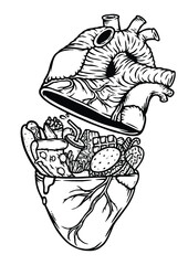 lots of food in the heart