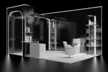 A template of an empty trade show booth design, visualized using 3D rendering. Generative AI