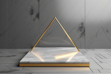 Golden rhombus on gray marble square for product 3d pedestal in stone pattern geometric stage on floor