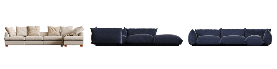 sofa isolated on white background, interior furniture, 3D illustration, cg render

