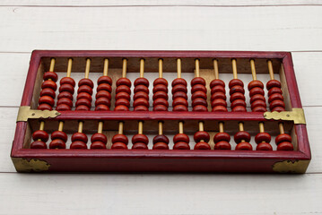 Chinese Abacus. Math calculation tool. Ancient calculator.
