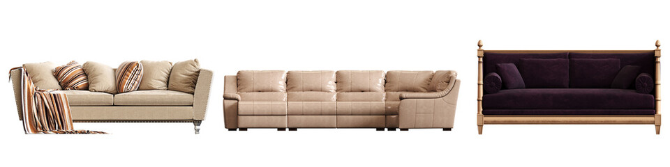 sofa isolated on white background, interior furniture, 3D illustration, cg render
