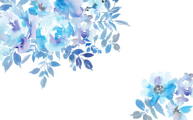 水彩で描いたブルーの草花の背景デザイン