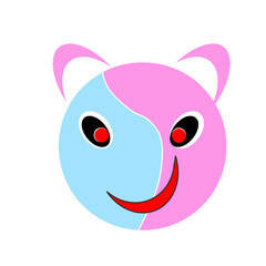 Cartoon drawing of pig face, red mouth, red eyes red lips 