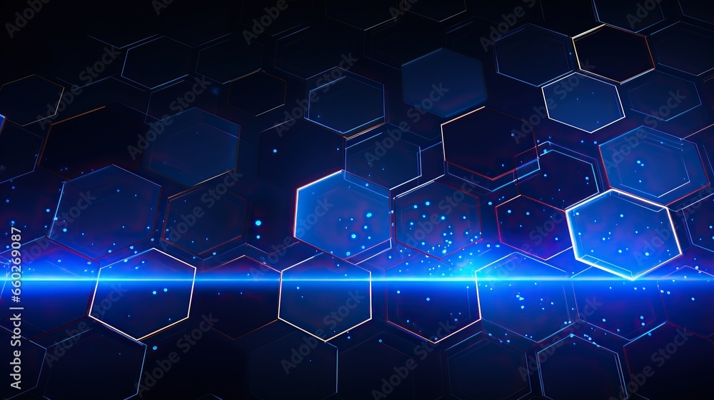 Poster science technology. hexagonal atomic connection .generative ai