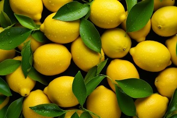 Overhead shot of ripe lemons for lemonade, depicting citrus fruit idea. Generative AI - obrazy, fototapety, plakaty