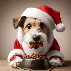 christmas dog in santa hat
