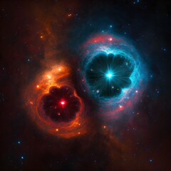 a fantastic and strange universe a look at the stars two stars are very close one red and the other blue 8k super detail super resolution 