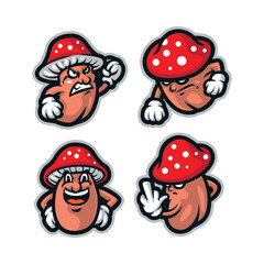 Mushroom mascot logo design vector with modern illustration concept style for badge, emblem and t shirt printing. Mushroom sticker pack illustration.