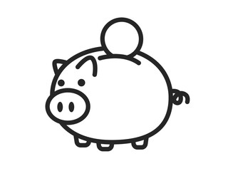 豚の貯金箱のアイコン（線画）のイラスト