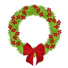 Green Christmas wreath with red ribbon