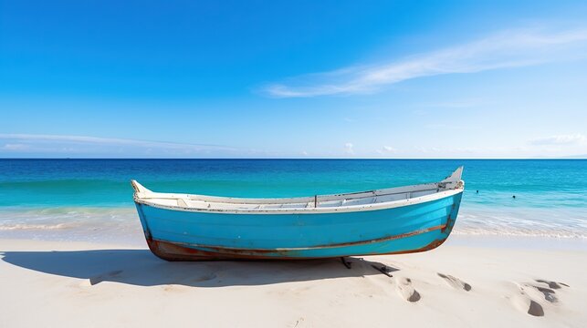 Small boat with beach background © @_ greta