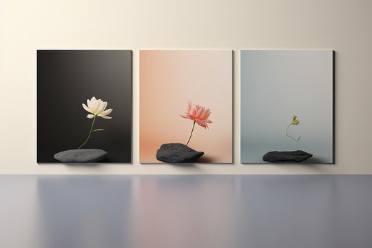 Minimalist Zen frame mock ups, serenity and balance, relaxing environment